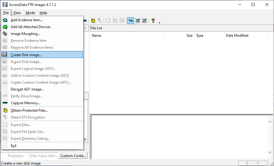 FTK Imager Physical Drive Selection