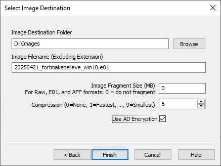 FTK Imager Image Destination
