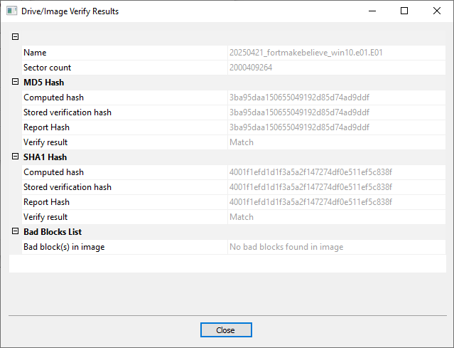FTK Imager Evidence Item Information